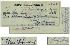 Moe Howard Check Signed to Larry Fine -- Endorsed by Larry on Verso -- Dated 13 May 1960 -- Very Good Condition